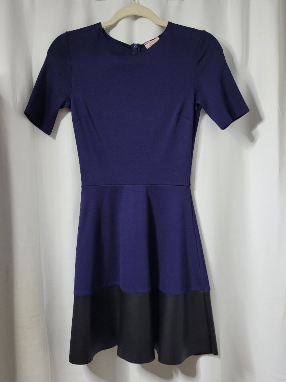 Love...Ady Color block Fit & Flare Dress blue hue and Black Faux Leather Hem